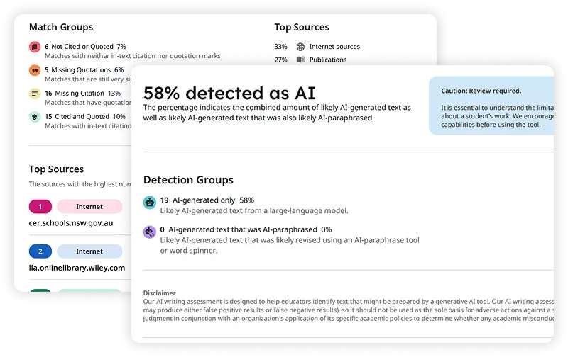 AI detection report showing AI score, mixed writing, and highlighted sentences